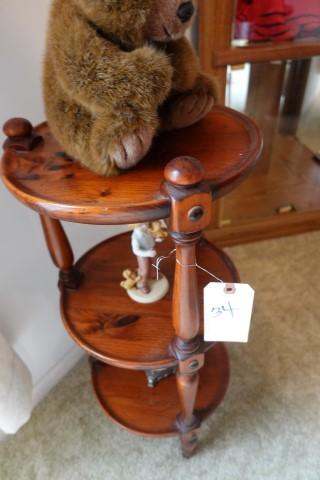 3 TIER PIE RACK WITH FIGURINES AND TEDDY BEAR