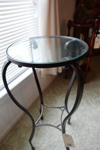 GLASS TOP WROUGHT IRON PLANT STAND