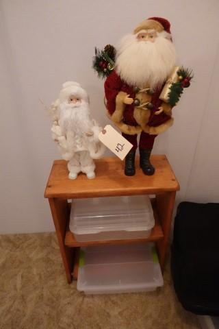 TWO SANTAS WITH STEP TABLE AND LUGGAGE