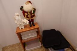 TWO SANTAS WITH STEP TABLE AND LUGGAGE
