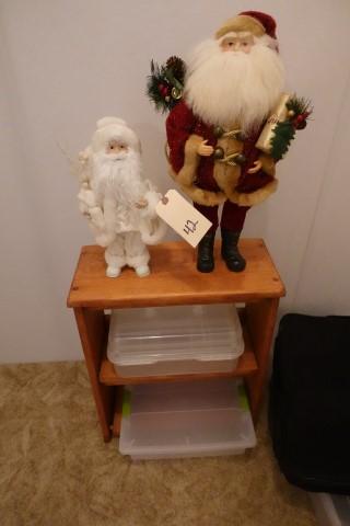 TWO SANTAS WITH STEP TABLE AND LUGGAGE