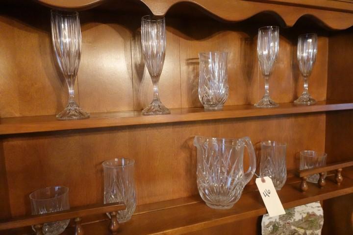 CONTENTS OF STEP BACK HUTCH INCLUDING STEMWARE PITCHERS GOBLETS STAFFORDSHI