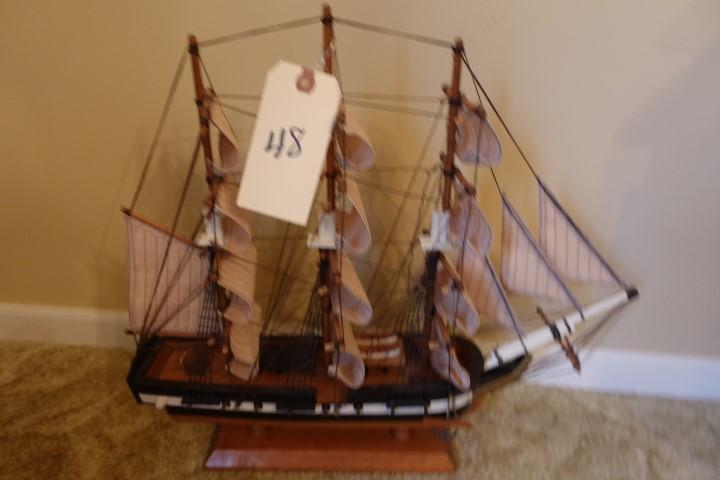 MODEL OF 3 MASTED SAILING BATTLE SHIP APPROX 16 X 14 INCH TALL