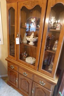 OAK CHINA HUTCH LIGHTED WITH GLASS SHELVES 2 PC 43 X 15 X 75