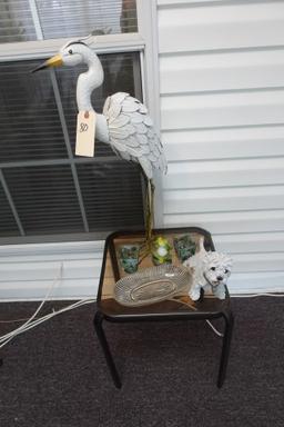 METAL WHITE HERRING ON END TABLE WITH SCOTTY DOG FIGURE  INCLUDING END TABL