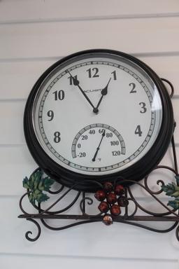 WIRE GRAPE VINE DECORATIVE HANGING WITH WALL CLOCK AND THERMOMETER