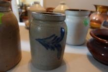 ANTIQUE SALT GLAZE CROCK WITH FERN PATTERN 8 1/2 INCH X 5 INCH