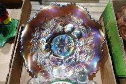 CARNIVAL GLASS FLUTED BOWL AND ASHTRAY INSCRIBED STOLEN LAS VEGAS