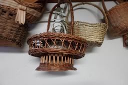 LOT OF BASKETS APPROXIMATELY 8 AND SHELF OF HARDWARE