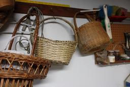 LOT OF BASKETS APPROXIMATELY 8 AND SHELF OF HARDWARE