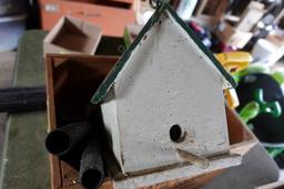 WOODEN COOKED HAM CRATE WITH BIRD HOUSE TAPE MEASURES AND MORE
