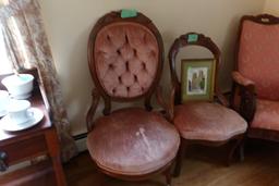TWO VICTORIAN PARLOR CHAIRS AND SMALL PICTURE