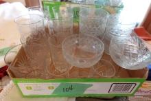 BOX LOT CRYSTAL CHAMPAGN GLASS SHOT GLASSES AND MORE