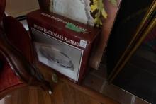 NEW IN BOX SILVER PLATE CAKE PLATE AND SERVING TRAY
