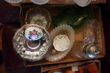 BOX LOT PRESSED GLASS ANTIQUE SYRUP DISPENSER AND CELERY DISH