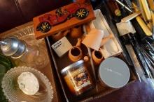 BOX LOT YANKEE CANDLES TERACOTTA NAPKIN RINGS MISC CANDLES