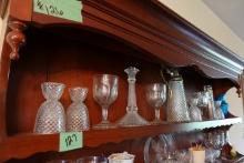 SHELF LOT DIAMOND PATTERN GLASS CANDLE HOLDERS GOBLETS COFFEE PITCHERS ETC