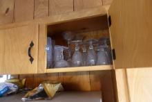 4 CABINETS LARGE LOT DIAMOND PATTERN GLASS DISHES STEMWARE WATER AND LEMONA