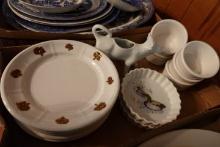 BOX LOT IRONSTONE CHINA AND MALLARD DISHES