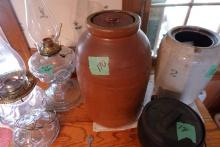 SALT GLAZE CROCK WITH LID APPROX 17 INCH TALL