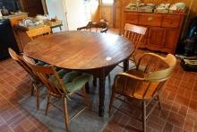 ANTIQUE KITCHEN TABLE SINGLE LEAF WITH 7 CHAIRS