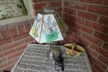CONVERTED OIL LAMP WITH FLORAL SHADE