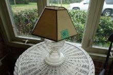 LARGE ANTIQUE OIL LAMP CONVERTED WITH CHIMNEY AND SHADE