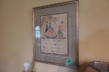 ANTIQUE SAMPLER FRAMED UNDER GLASS 1936 22 X 18