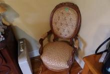 VICTORIAN ARM CHAIR CARVED BACK GOLD COLOR