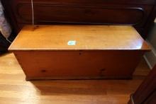 ANTIQUE SINGLE BOARD EXPOSED DOVETAIL BLANKET CHEST WITH GLOVE BOX APPROX 4