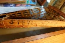 VINTAGE WOODEN AND LEATHER LACROSSE STICK