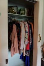 CLOSET LOT INCLUDING CHRISTMAS DECORATIONS AND HARDBACK BOOKS INCLUDING DOG