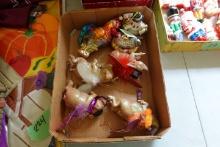 BOX OF GLASS CHRISTMAS ORNAMENTS FLYING PIGS AND FARM ANIMALS
