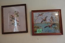 2 FRAMED UNDER GLASS NEEDLE POINTS