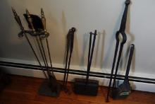 ANTIQUE FIREPLACE TOOLS AND CONTEMPORARY BRASS FIREPLACE TOOLS