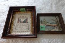 FRAMED NEEDLE POINT 1935 EASTLAKE TRIPLE FRAME AND NEEDLE POINT STREAM SCEN