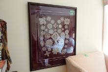 FRAMED CROCHET MINIATURE DOILY FRAMED UNDER GLASS