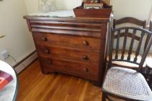 ANTIQUE MAHOGANY DRESSER 4 DRAWER WOODEN PULLS BRASS KEY HOLES APPROX 39 X