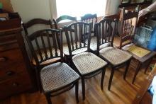 LOT OF 8 ANTIQUE SIDE CHAIRS BASKET WEAVE SEATS SOME HAVE MINOR DAMAGE