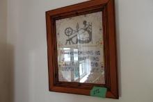 ANTIQUE NEEDLE POINT SAMPLER FRAMED UNDER GLASS 18 X 14