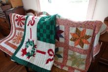 3 NEEDLE POINT QUILTS INCLUDING ONE CHRISTMAS