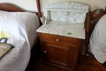 MARBLE TOP WASH STAND WITH SINGLE DRAWER AND SINGLE DOOR PORCELAIN KNOBS WI