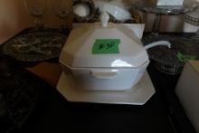 TWO SOUP TUREENS WITH LADLES INCLUDING SPODE