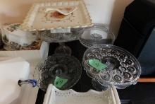COLLECTION 5 PEDESTAL CAKE PLATES INCLUDING CLEAR GLASS AND MADE IN ITALY H