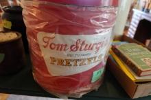 TOM STURGIS OLD FASHION PRETZEL TIN APPROX 6 GALLON