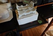 CHRISTMAS GOOSE TRAY AND NEW IN BOX PORCELAIN TREASURES SERVING PCS