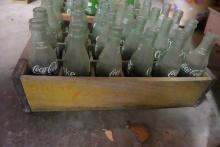 VINTAGE YELLOW WOODEN COCA COLA CRATE FULL OF 6 1/2 OUNCE GREEN BOTTLES SOM