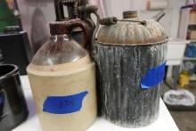 ANTIQUE SALT GLAZE WHISKEY JUG AND FUEL CAN