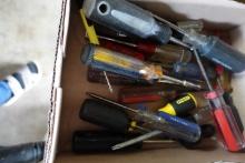 BOX OF SCREWDRIVERS NUT DRIVERS AND STAR DRIVERS