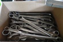 BOX OF LARGE CRAFTSMAN AND EASCO OPEN END WRENCHES